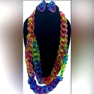 Retro rainbow necklace and earrings set